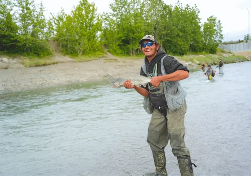 Fish On, Salmon caught at Ship Creek in Anchorage Alaska